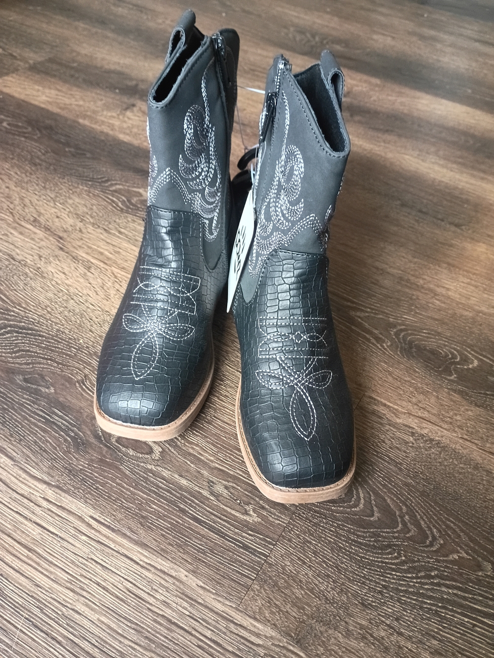 PAWZ Black Embossed Western Ankle Booties